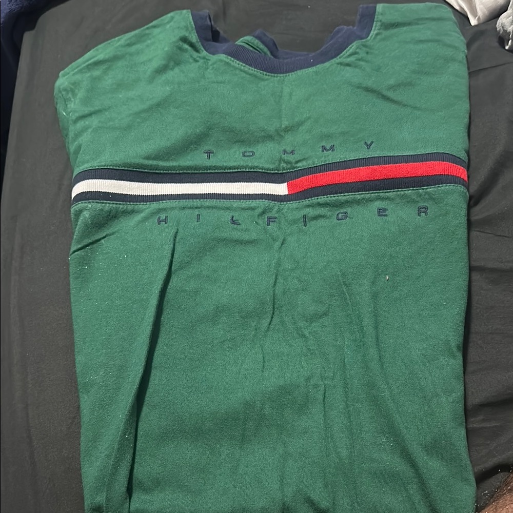 Tommy Hilfiger Forest Green Tee with Stripe Accent